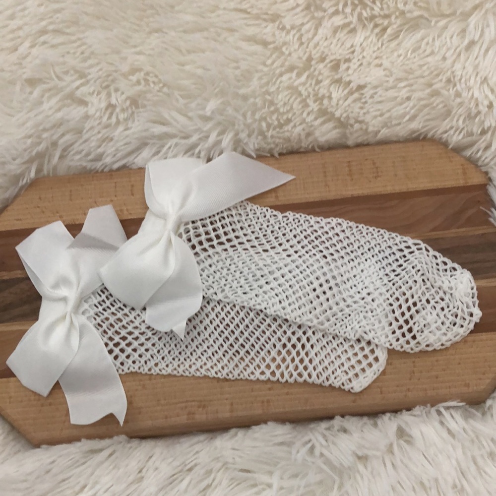 Trendy Fishnet Socks with White Bow One Size